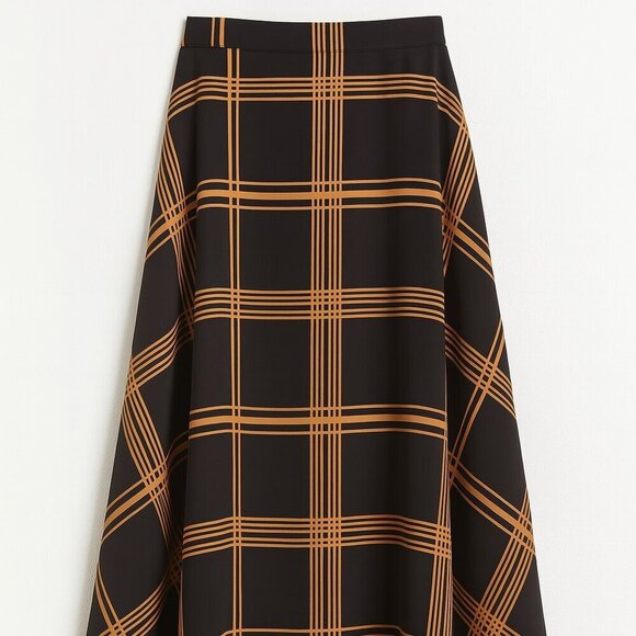Halogen Plaid A-Line Midi Skirt Black Mustard Check – Size XS – NWOT - Picture 3 of 5